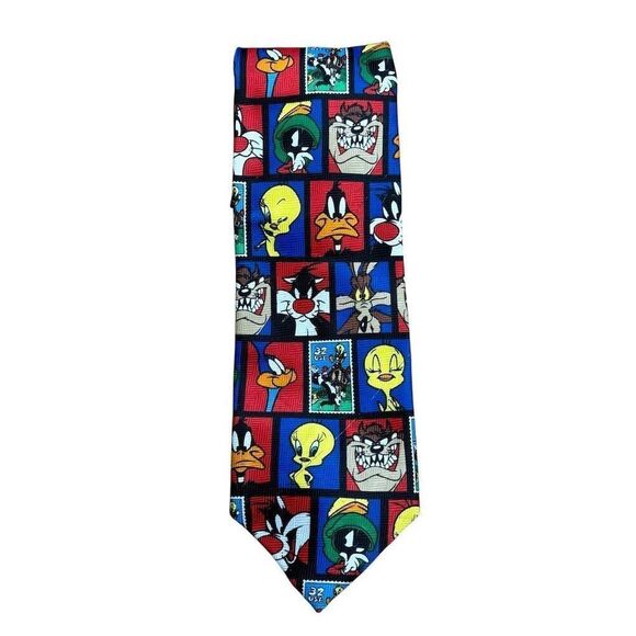 Looney Tunes Cartoon Stamp Collection Neck Tie Multi-Color 1990s - Picture 1 of 4